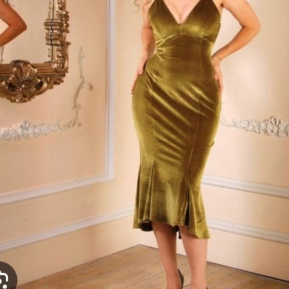 Elegant GOLD Velvet slip Dress Pinup Couture No Longer Available!